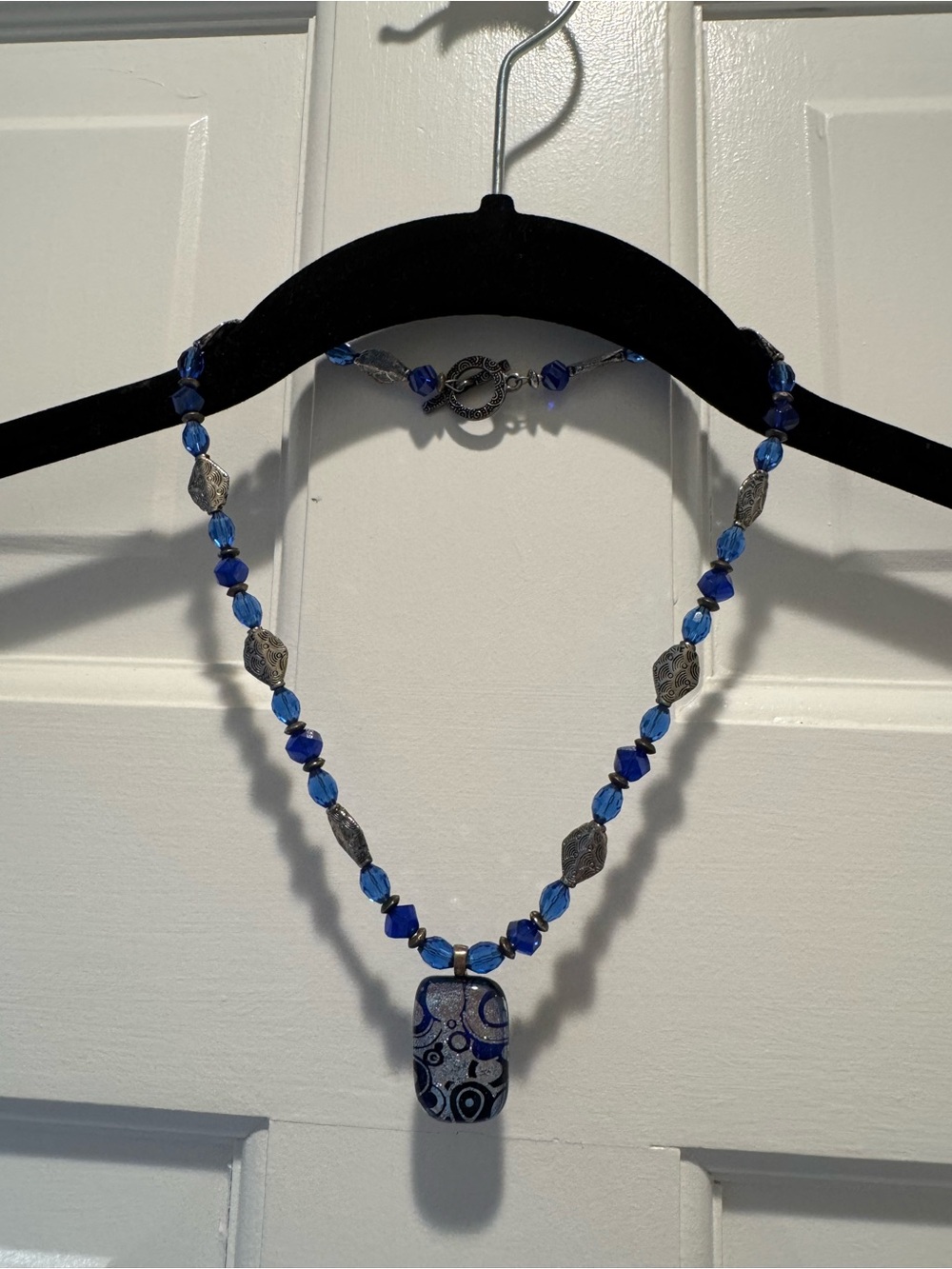 Handcrafted Blue Glass Pendant Necklace